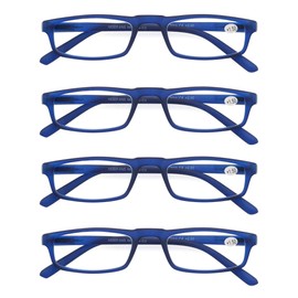MODFANS Reading Glasses Blue +1.75-4 Pairs Fashion Readers Narrow Frame Spring Hinge for Men Women