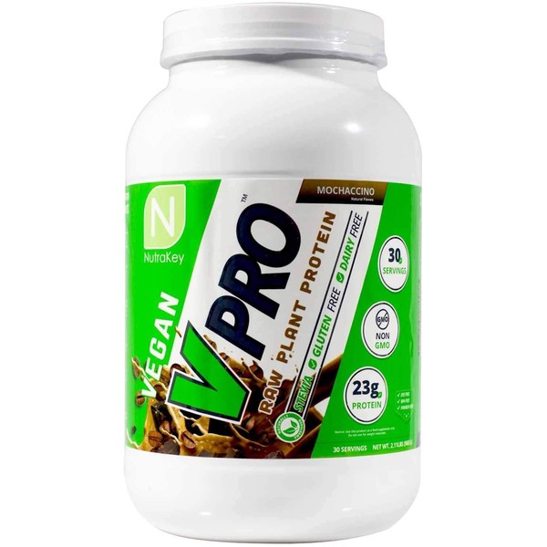 NutraKey V-Pro, Raw Plant Based Protein Powder with 23g of Protein, (Mocha) 2-Pound