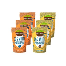 Miracle Noodle High Protein Egg White Noodles - Spaghetti & Vermicelli Variety Pack – Low Carb & Low Calorie – Ready to Eat – 3.5 Ounce (Pack of 6)