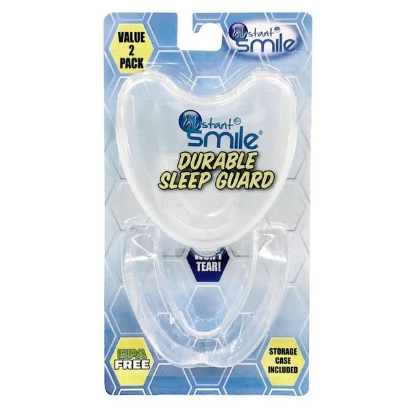 Instant Smile Grinding Teeth Guard Durable Sleep Guard Twin Pack with Storage Case Soft and Pliable Helps Night Time Teeth Grinding