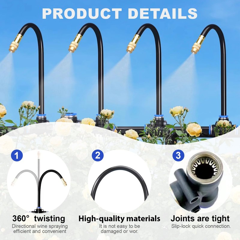 15 Pcs Brass Misting Nozzles Tee with 8inch Built in