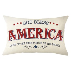 Ogiselestyle God Bless America Patriotic Throw Pillow Cover, 12 x 20 Inch Land of The Free 4th of July Independence Memorial Day Farmhouse Cushion Case for Sofa Couch