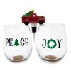 TMD Peace & Joy Set of 2 Stemless Wine Glasses