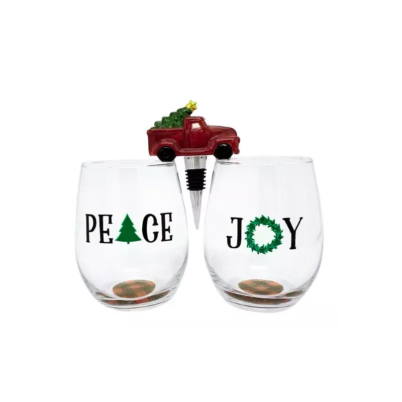 TMD Peace & Joy Set of 2 Stemless Wine Glasses