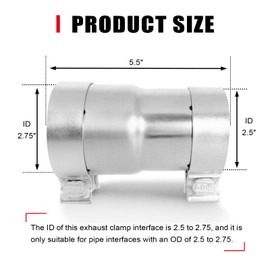 Peastorm 2.5 to 2.75 Inch Exhaust Adapter, 2.5" ID to 2.75" ID Exhaust Reducer Connector Pipe with Clamp