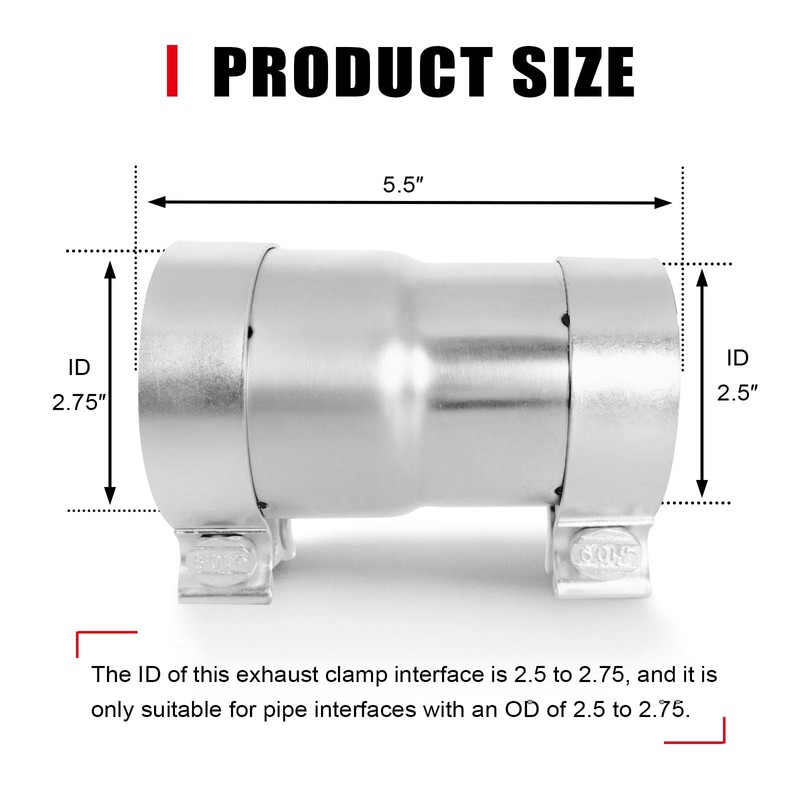 Peastorm 2.5 to 2.75 Inch Exhaust Adapter, 2.5" ID to