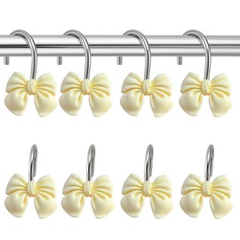 Juego de 12 ganchos para cortina de ducha de color beige, para cortina de baño, diseño bonito y duradero, se adapta a barras de ducha estándar, fácil instalación