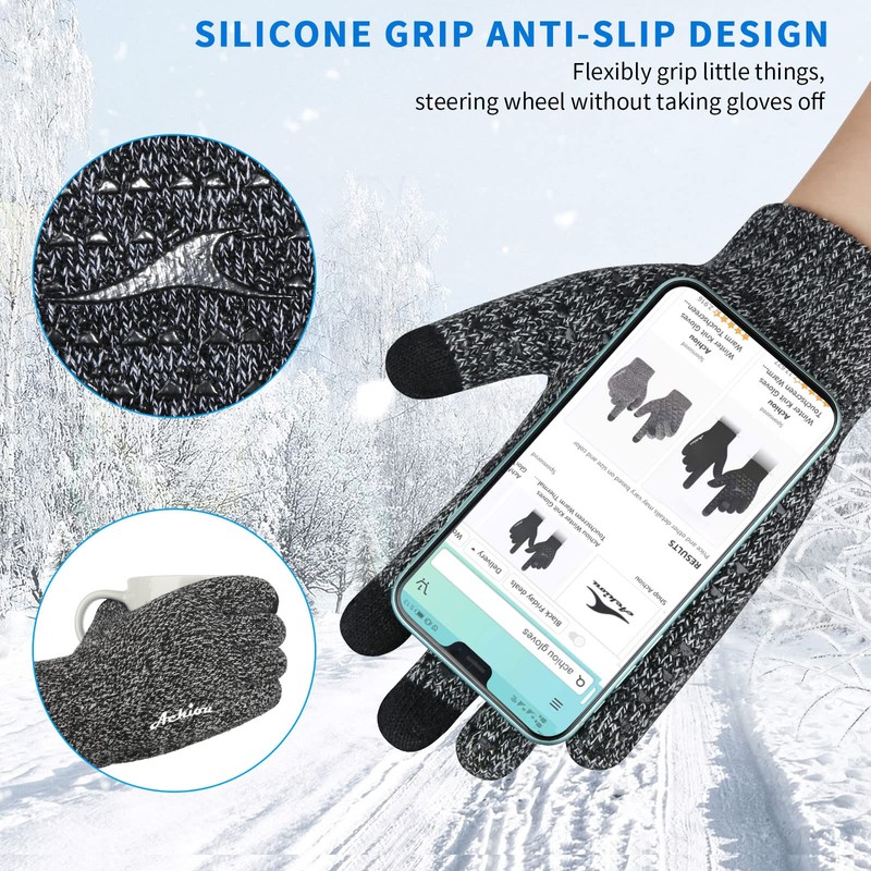 Achiou Winter Gloves for Men Women, 2 Pairs Touch Screen
