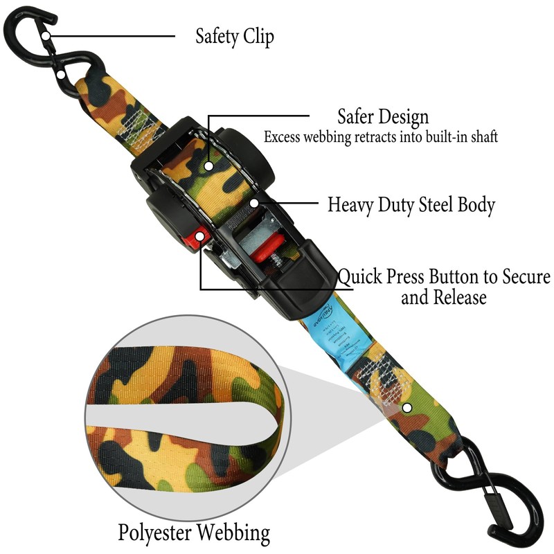 ANLULOAD Retractable Ratchet Strap(1.5in x 13ft),S Hook Retractable Tie Down