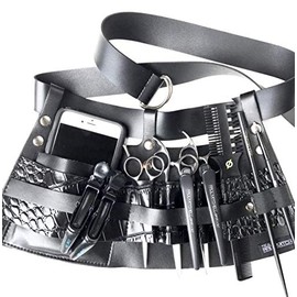 SALON ARMOR Hair Stylist, Barber Apron Hair Cutting Tool Belt in Black Genuine Leather & Microfiber Tools NOT Included