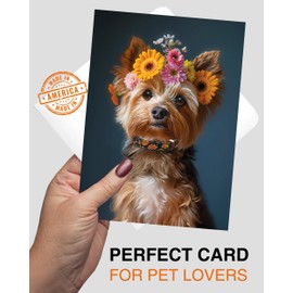 Yorkshire Terrier with Flower Crown All Occasions Greeting Card from Unique Dogs Party Delights Collection Large 5x7 Inch Blank Inside with Envelope