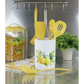 Reston Lloyd Multipurpose Utensil Crock – Holder for Spoons, Cutlery, Tools & More –Indoor/Outdoor Countertop Organizer, Fresh Lemon Pattern