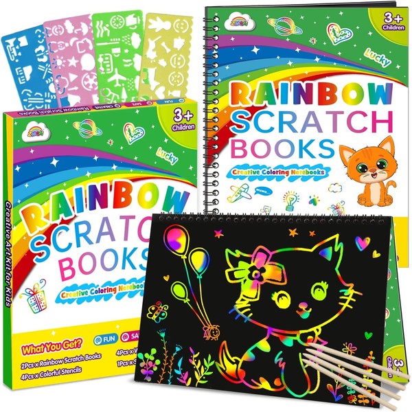 ZMLM Scratch Paper Art Craft Gifts - 2 Pack Rainbow Scratch Art Set for Children Activity Colouring Craft Drawing Black Magic Art Supplies Kits Birthday Gift Party Christmas Toy
