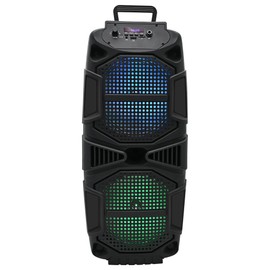 Technical Pro 400-Watt Rechargeable Bluetooth Speaker - Dual 8" Colourful LED Woofers, USB Mode, SD Card, FM Radio, Mic Input for Perfect On-The-Go Karaoke, Party Nights