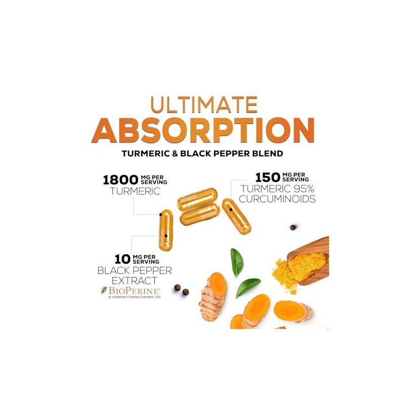Nature's Nutrition | Cúrcuma con BioPerine 1950mg | Soporte Articular