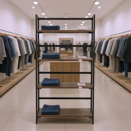 Homy Casa Retail Display Rack with Metal Frame and Wooden Shelves,4-Tier Design, Store Fixture Stand for Clothing, Accessories, and Merchandise Showcase