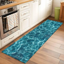 Runner Rug 2'x6', Teal Green Ocean Waves Washable Non-Slip Hallway Runner Rugs, Summer Sea Pool Bedside Rugs Floor Mats Carpet Runners for Kitchen Bathroom Laundry Room