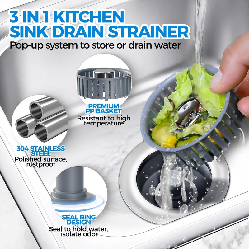 Upgraded 2Pack 3in1 Kitchen Sink Drain Strainer & Sink Stopper,
