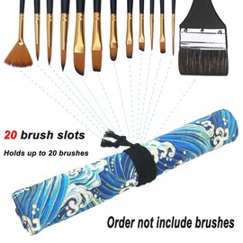 Funny live Paint Brush Holder Art Supplies, Artist Brush Holder & Art Supply Storage Organizer Roll-Up Case Bag, Protect Acrylic Oil Watercolor Paintbrushes (Blue Sea Wave-20 Slot Pockets)