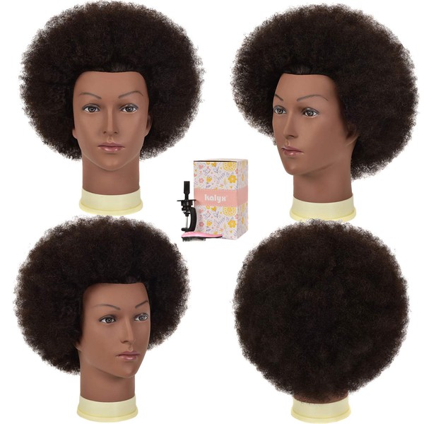Kalyx Mannequin Head African American 100% Human Hair Cosmetology Afro Hair Manikin Head for Practice Styling Braiding(9INCH)