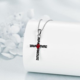 VONALA Cross Necklace for Women 925 Sterling Silver Birthstone Necklace Dark Pendant Necklace Black Cross Jewellery Gifts Birthday Gifts for Girls Women, Sterling Silver, Cubic Zirconia