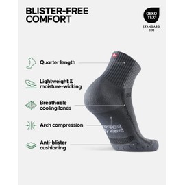 DANISH ENDURANCE 5-Pack Running Socks for Long Distances, Anti-Blister, Cushioned, for Men & Women Large Multicolor (2xBlack/Grey, 2xGrey/Black, 1xBlue/Yellow) 5-pack