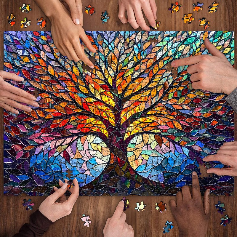 PICKFORU Stained Glass Puzzle Tree of Life Puzzles for Adults