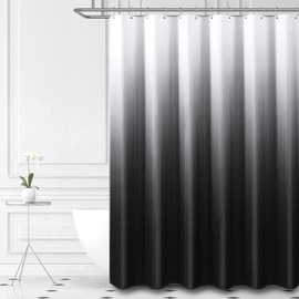 Dynamene Stall Fabric Shower Curtain - 54x78 Inches Long Ombre Waffle Weave Heavy Duty Cloth Shower Curtains for Bathroom, Hotel Spa Luxury Modern Weighted Shower Curtain Set with 10 Hooks, Black