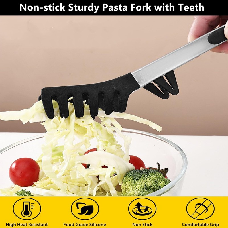 Upgraded Silicone Spaghetti Spoon & Pasta Tong,Non-stick Sturdy Pasta Fork