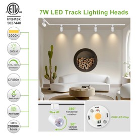 Arcfox 7W 3000K LED Track Lighting Heads Dimmable 3 Wire Single Circuit H Type Track Light Fixture ETL CRI90 for Dining Room Kitchen Accent Lighting 6 Pack White