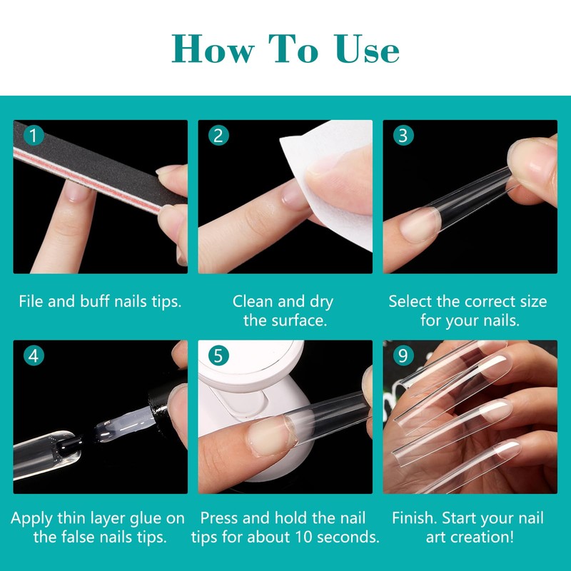 LIONVISON 3XL Clear Full Cover Nail Tips for Acrylic Nails