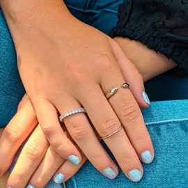 espere Rhodium Plated Sterling Silver Stackable Open Claw Ring Ajustable Wrap Ring | Highly Polished Cuff Stacking Rings