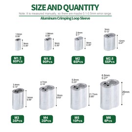 Keadic 316pcs 8 Sizes Aluminum Crimping Loop Sleeves Metric Assortment Kit for Wire Rope Cable Railing