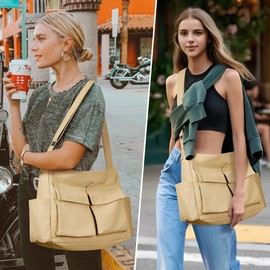 KALIDI Canvas Tote Shoulder Bags Women's Shoulder Bag Casual Messenger Crossbody Bag Thick Canvas Hobo Bag Water Resistant for College Work Shopping Travel Daily, khaki