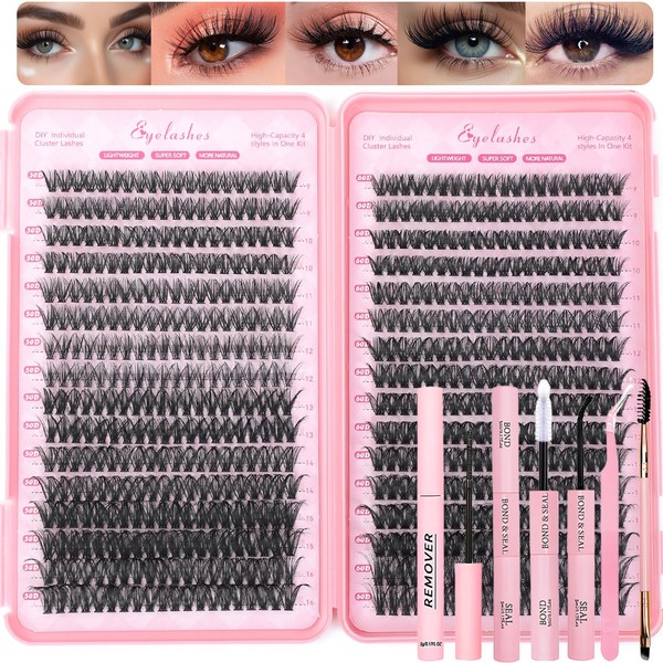 Lash Clusters Kit, 640 Pcs Eyelashes Clusters Extensions Kit 9-16mm
