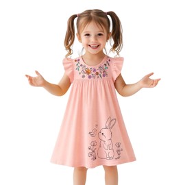 Toddler Girls Easter Spring Dress Pink Rabbit Cotton Casual Ruffle Short Sleeve Summer Bunny Playwear Clothes 3T