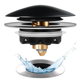 Anlige Bathtub Drain Stopper, Pop Up Tub Drain Stopper Plug and Cover, Universal for 1.45 to 1.8in Drain Hole,Replaces Lift & Turn, Tip-Toe or Trip, All Brass Matte Nickel Process, Black