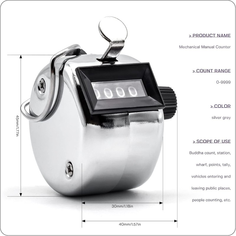 Bailinks Clicker Counter Metal Hand Tally Counters,4-Digit Lap Counter Silver
