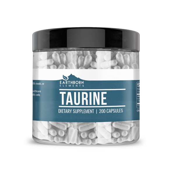 Earthborn Elements Taurine, 200 Capsules, Pure & Undiluted, No Additives