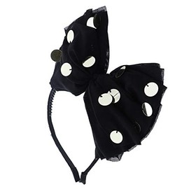 Holiday Wedding Silk Knot Bow Headband With Shiny Circles-Black and Gold