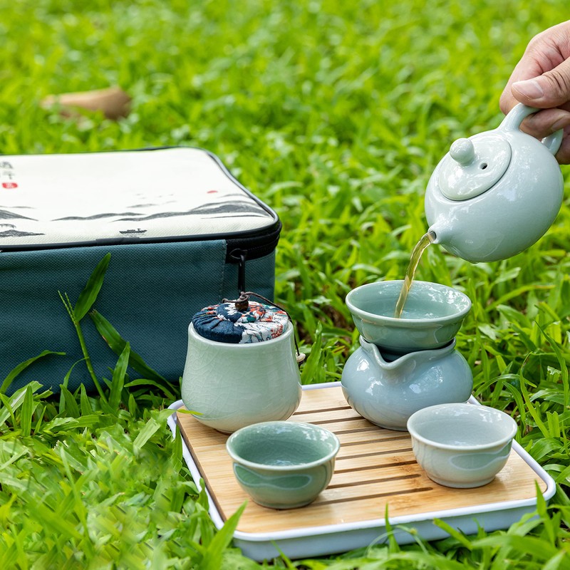 Ceramic Kungfu Tea Sets 12 Piece,Mini Protable Travel Tea Set