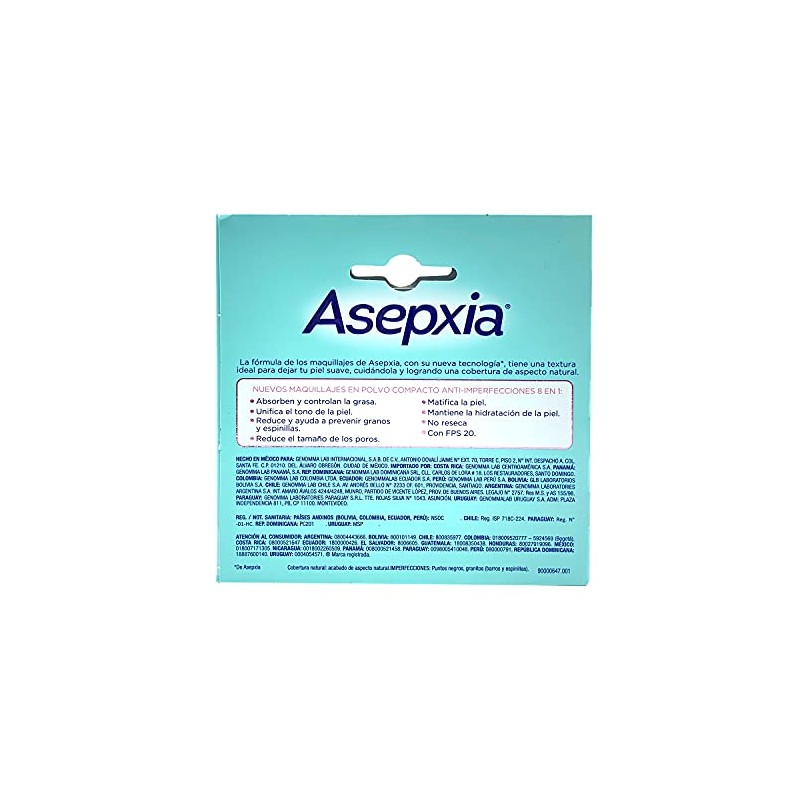 ASEPXIA Maquillaje en Polvo Tono Natural, Acabado Mate, absorbe y
