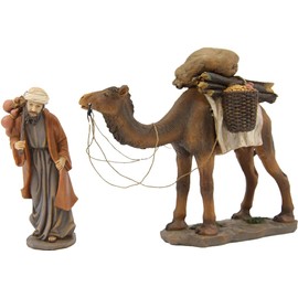FADEDA 2 x Camel with Driver, Height: 9 cm, Hand-Painted, Detailed Nativity Scene Figures, Christmas Table Decoration, Nativity Accessories