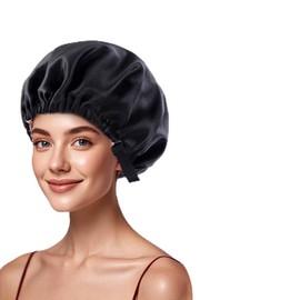 Silk Bonnet for Sleeping Women Satin Bonnet Hair Accessories AdjustableCurly Natural Braids (US, Alpha, One Size, Black)