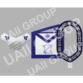 Masonic Blue Lodge Set of Officer Historian Apron, Silver Collar & Gloves