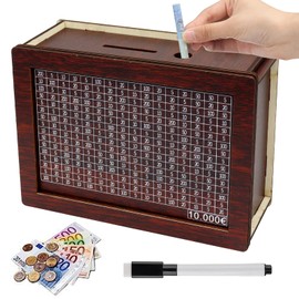 Wooden Money Box with Target, Piggy Bank, Money Box, Retro Money Box Storage Box, Money Box with Savings Target and Numbers for Ticking, for Adults and Children