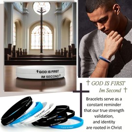 HNLUGF GOD IS FIRST Bracelet, Im Second, Inspirational Bible Verse Bracelet, Unique Gift for Christians Seeking Daily Encouragement (Blue-White)