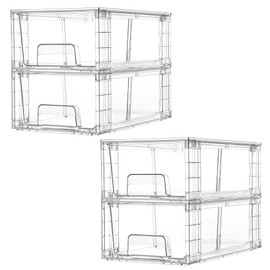 Vtopmart 4 Pack Stackable Storage Drawers,Clear Acrylic Drawer Organizers with Handles, Easily Assemble for Fridge, Bathroom,Kitchen Undersink,Cabinet,Pantry Organization and Storage
