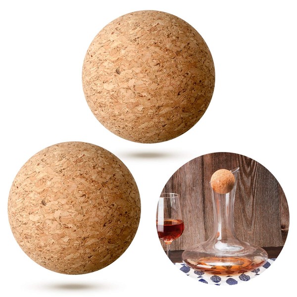 Shappy Wine Cork Ball Wooden Cork Ball Stopper for Wine Decanter Carafe Bottle Replacement (2 Pieces, 2.4 Inch/ 6.1 cm)