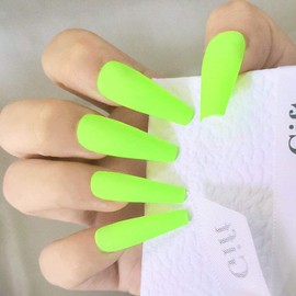 Outyua Light Green Coffin Press on Nials Ballerina Extra Long Fake Nials Artificial Full Cover Acrylic Nails Haloween for Women and Girls 24Pcs (Matte Green)